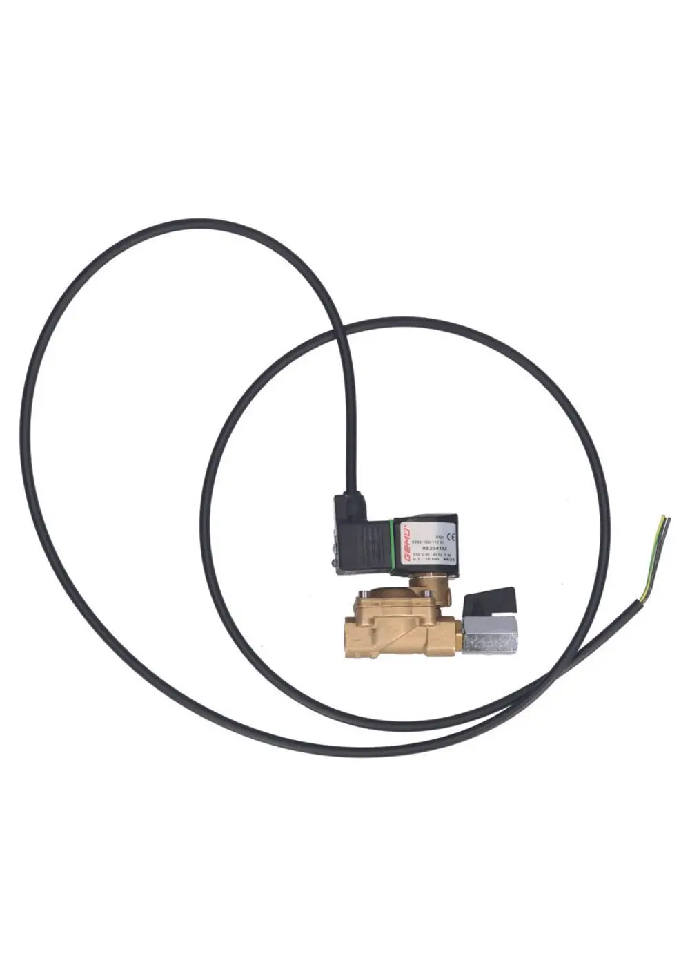 JUDO Spülventil mit angeschlossenem Elektromagnetventil und Kabel. Die Bauform zeigt eine Verbindungseinheit aus Metall und einer elektrischen Steuerungskomponente.